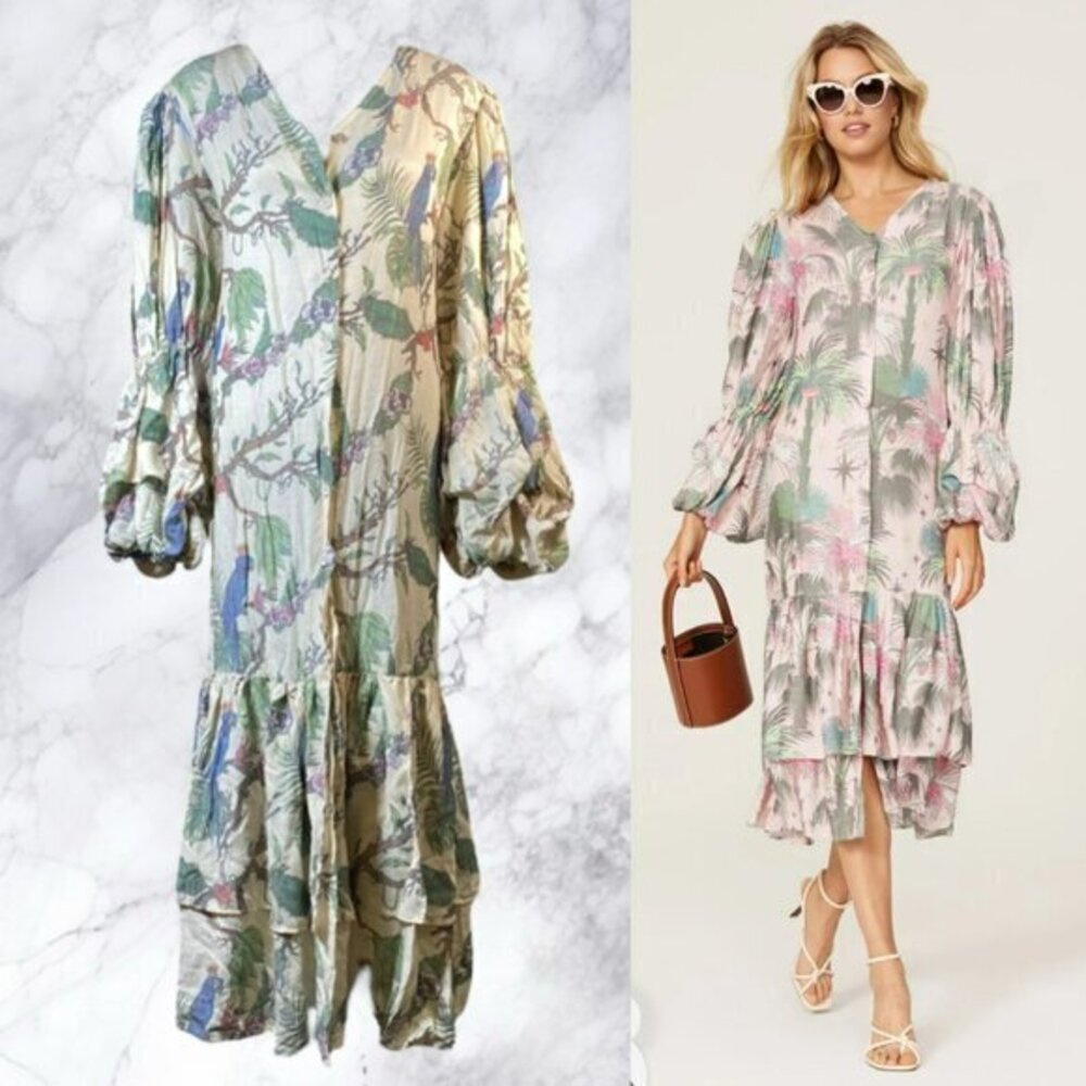 Lobo Rosa Double Puff Dress in Mojito Macaw